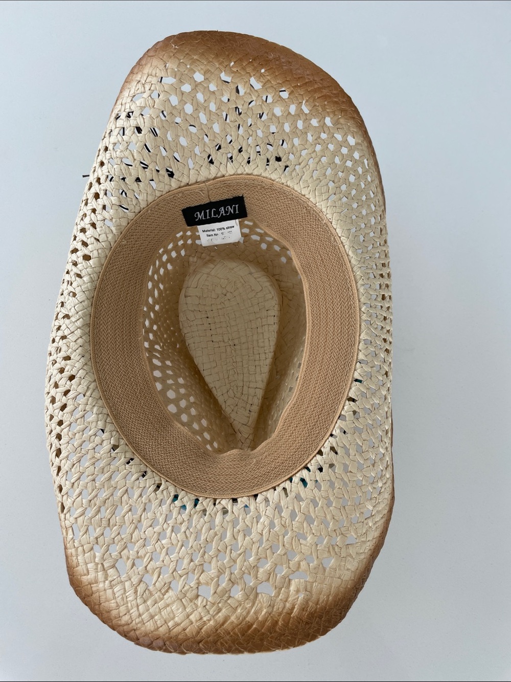 MILANI Straw Western Hat with Turquoise & Cream Bead Band - Picture 10 of 16